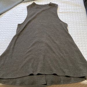 Boutique Style Mock Neck, Flared Sweater Tank with Side Slits. Long Back.